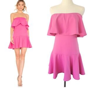SUSANA MONACO Pink Ruffle Strapless Drop Waist Mini Dress Small Revolve